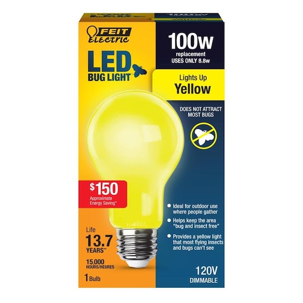 Feit Electric Feit A19 E26 (Medium) LED Bulb Yellow 100 Watt Equivalence 1 pk A19100/BUG/LED - main